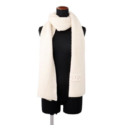 Chanel Scarf CC Logo Cashmere Silk Shawl White — view 3