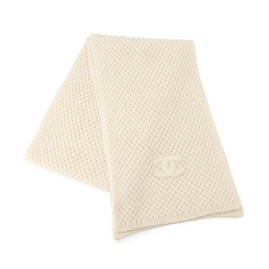Chanel Scarf CC Logo Cashmere Silk Shawl White