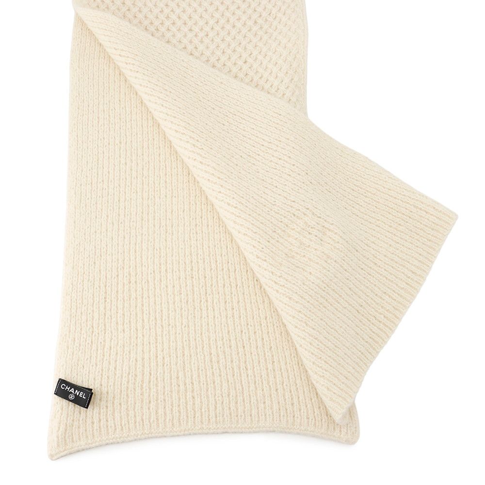 Chanel Scarf CC Logo Cashmere Silk Shawl White — view 2