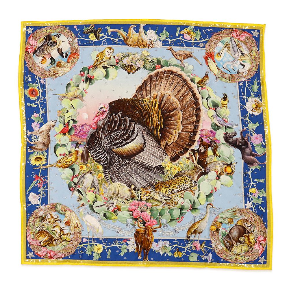 Hermes Scarf Carre 90 Creasing Faune Et Flore du Texas Silk