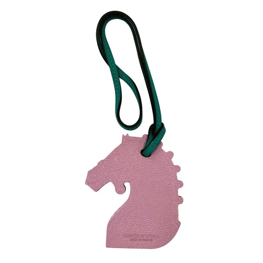 Hermes Horse Motif Leather Charm Bag Animal Green Pink