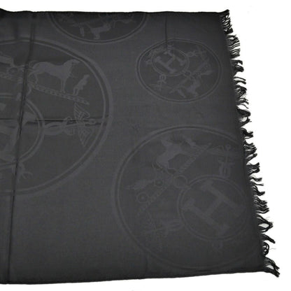 Hermes Shawl New Libris Black Cashmere Silk Scarf Fringe Jacquard — view 5