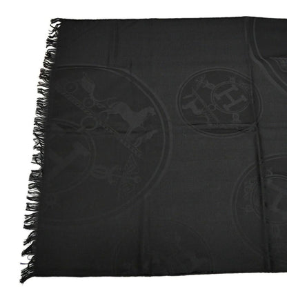 Hermes Shawl New Libris Black Cashmere Silk Scarf Fringe Jacquard — view 3
