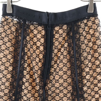 Gucci GG Net Lace Trim Long Skirt Elastic Waist Cotton Nylon Beige — view 4