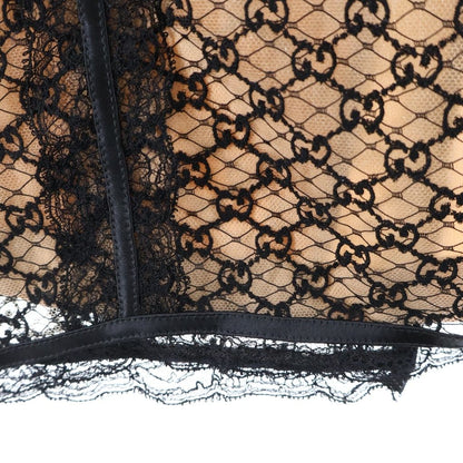 Gucci GG Net Lace Trim Long Skirt Elastic Waist Cotton Nylon Beige — view 6