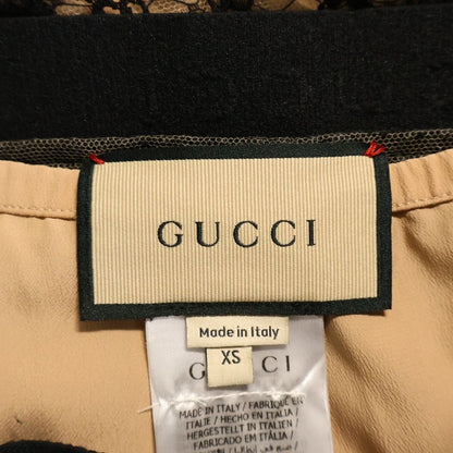 Gucci GG Net Lace Trim Long Skirt Elastic Waist Cotton Nylon Beige — view 7