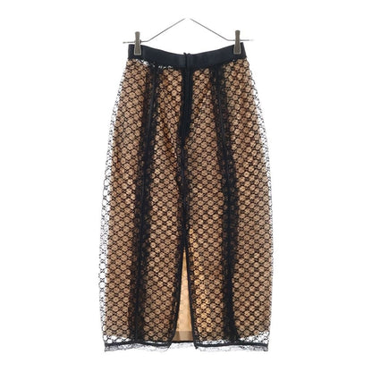 Gucci GG Net Lace Trim Long Skirt Elastic Waist Cotton Nylon Beige — view 2