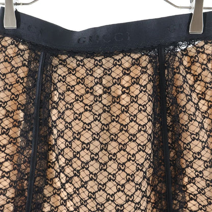 Gucci GG Net Lace Trim Long Skirt Elastic Waist Cotton Nylon Beige — view 3