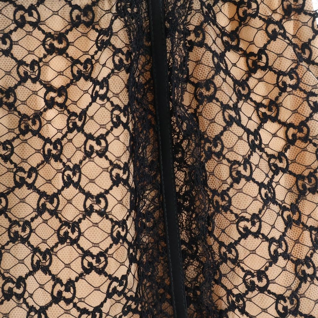 Gucci GG Net Lace Trim Long Skirt Elastic Waist Cotton Nylon Beige — view 5