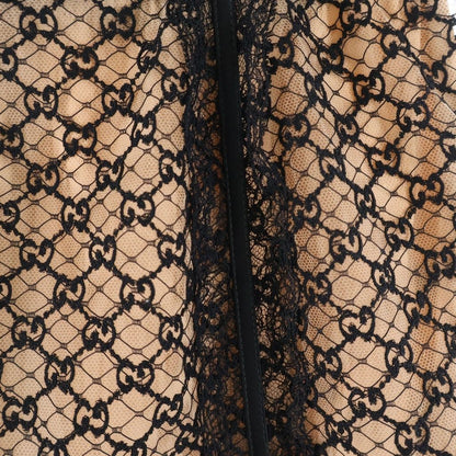 Gucci GG Net Lace Trim Long Skirt Elastic Waist Cotton Nylon Beige — view 5