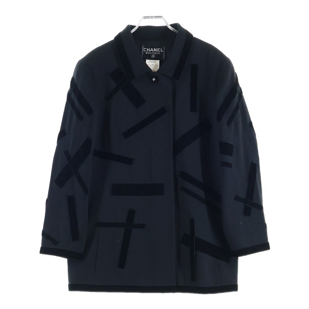 Chanel Vintage Velvet Tape Designed Jacket Designjacket Black