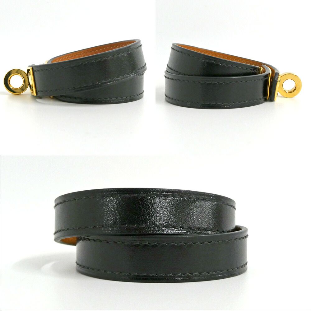 Hermes Leather Bracelet Kelly Double Tour Box Calf Black Gold T2 — view 2