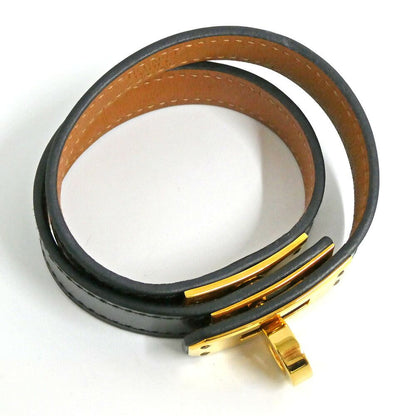 Hermes Leather Bracelet Kelly Double Tour Box Calf Black Gold T2 — view 3