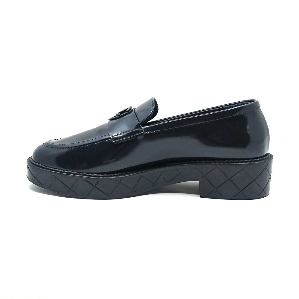 Chanel Loafers Moccasin Shoes Black CC Logo