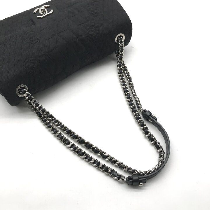 Chanel CC Logo Denim Camellia Chain Shoulder Bag Black — view 6