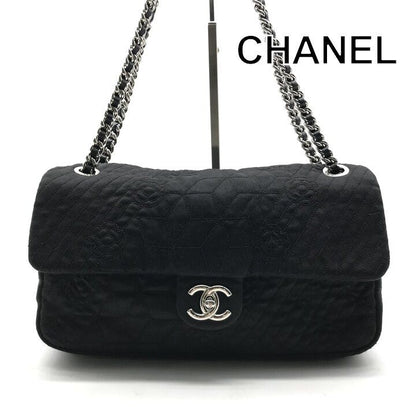 Chanel CC Logo Denim Camellia Chain Shoulder Bag Black