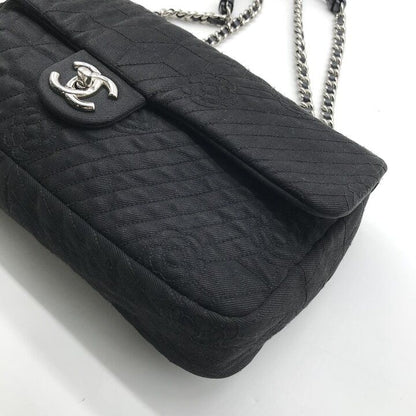 Chanel CC Logo Denim Camellia Chain Shoulder Bag Black — view 4