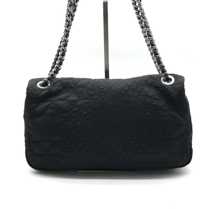 Chanel CC Logo Denim Camellia Chain Shoulder Bag Black — view 2