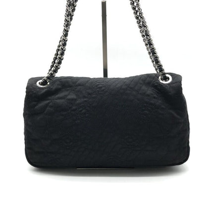 Chanel CC Logo Denim Camellia Chain Shoulder Bag Black — view 2