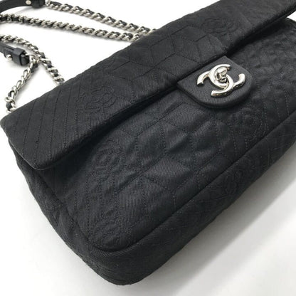 Chanel CC Logo Denim Camellia Chain Shoulder Bag Black — view 5