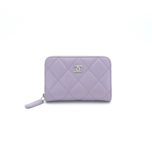 Chanel Wallet Coin Purse Lavender Silver Quilted CC Logo Classic Zip Card Case