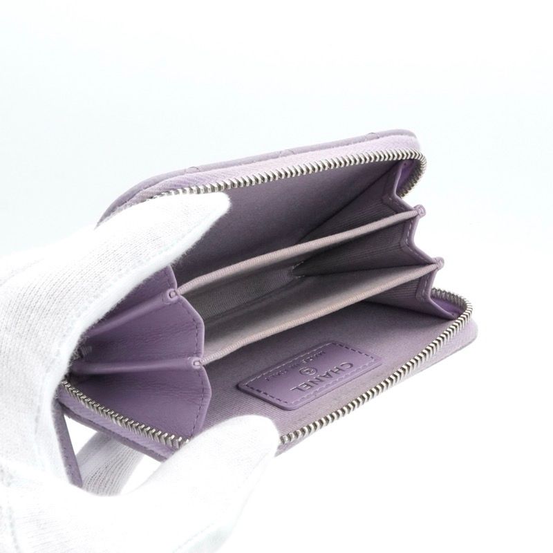 Chanel Wallet Coin Purse Lavender Silver Quilted CC Logo Classic Zip Card Case — view 6