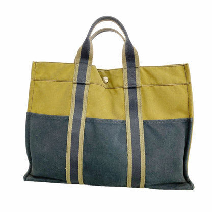 Hermes Tote Bag Fourre Tout MM Canvas Khaki Black Silver