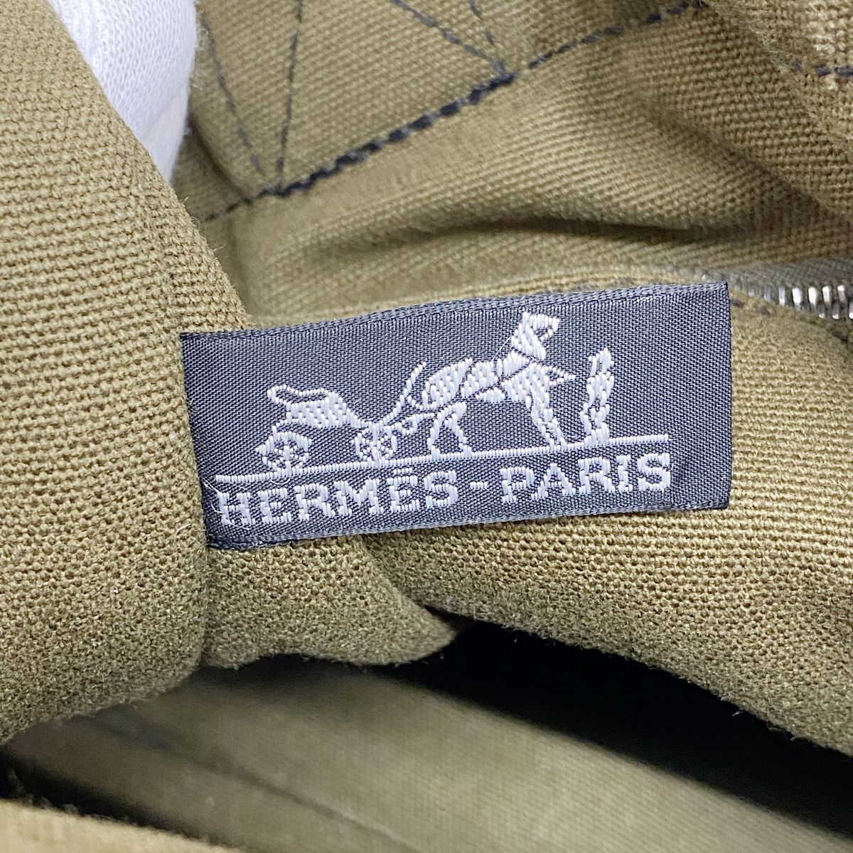 Hermes Tote Bag Fourre Tout MM Canvas Khaki Black Silver — view 5
