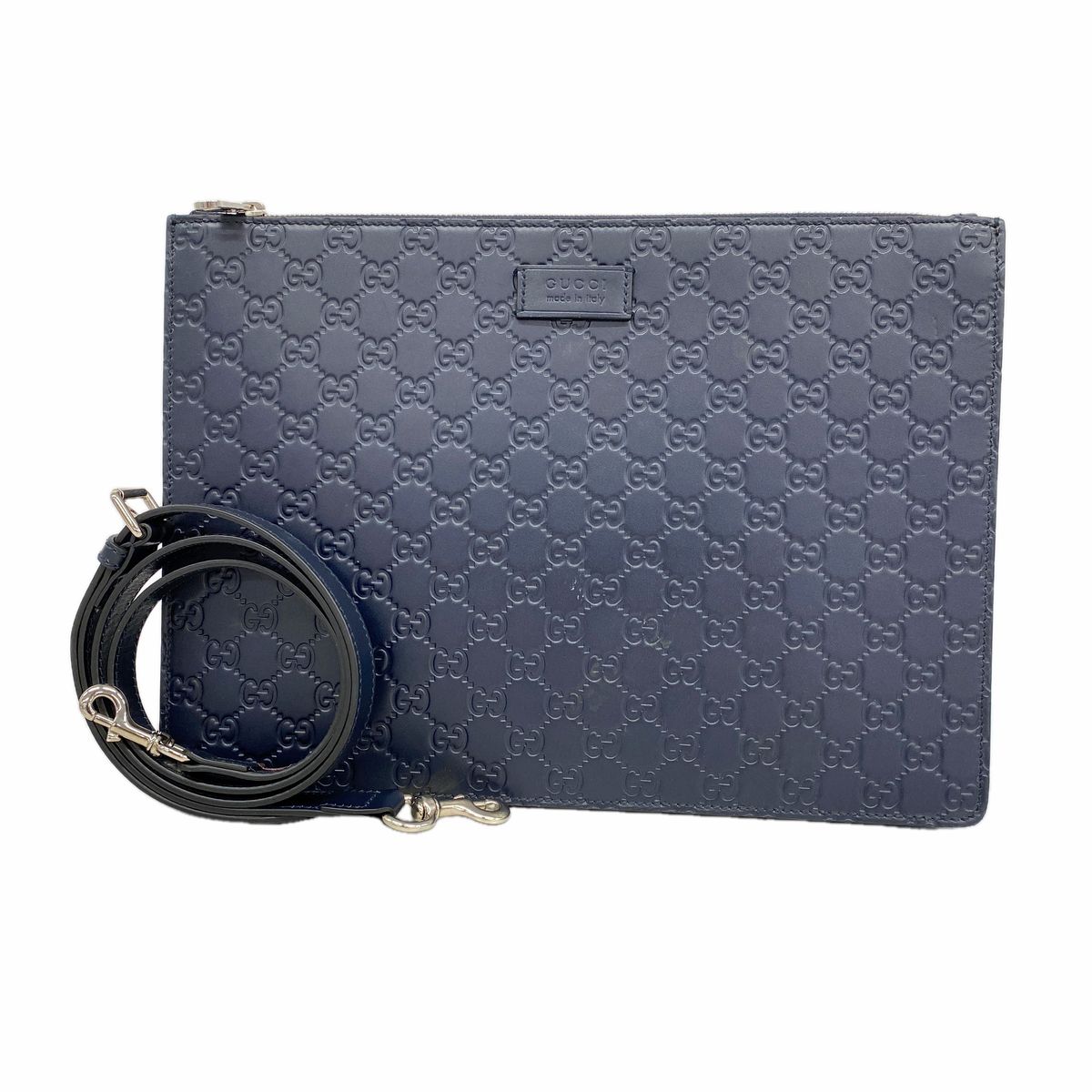 Gucci Shoulder Bag Guccissima Leather Navy Silver
