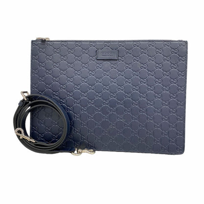 Gucci Shoulder Bag Guccissima Leather Navy Silver
