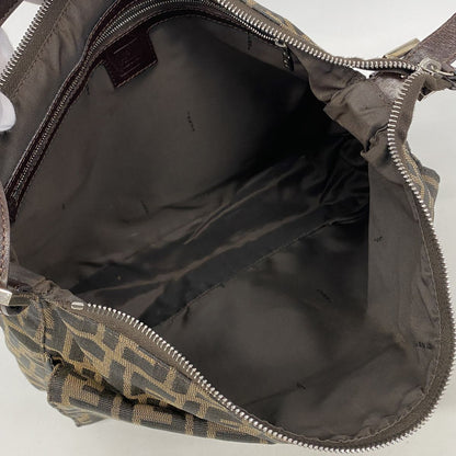 Fendi Shoulder Bag Zucca Nylon Canvas Brown Silver — view 4