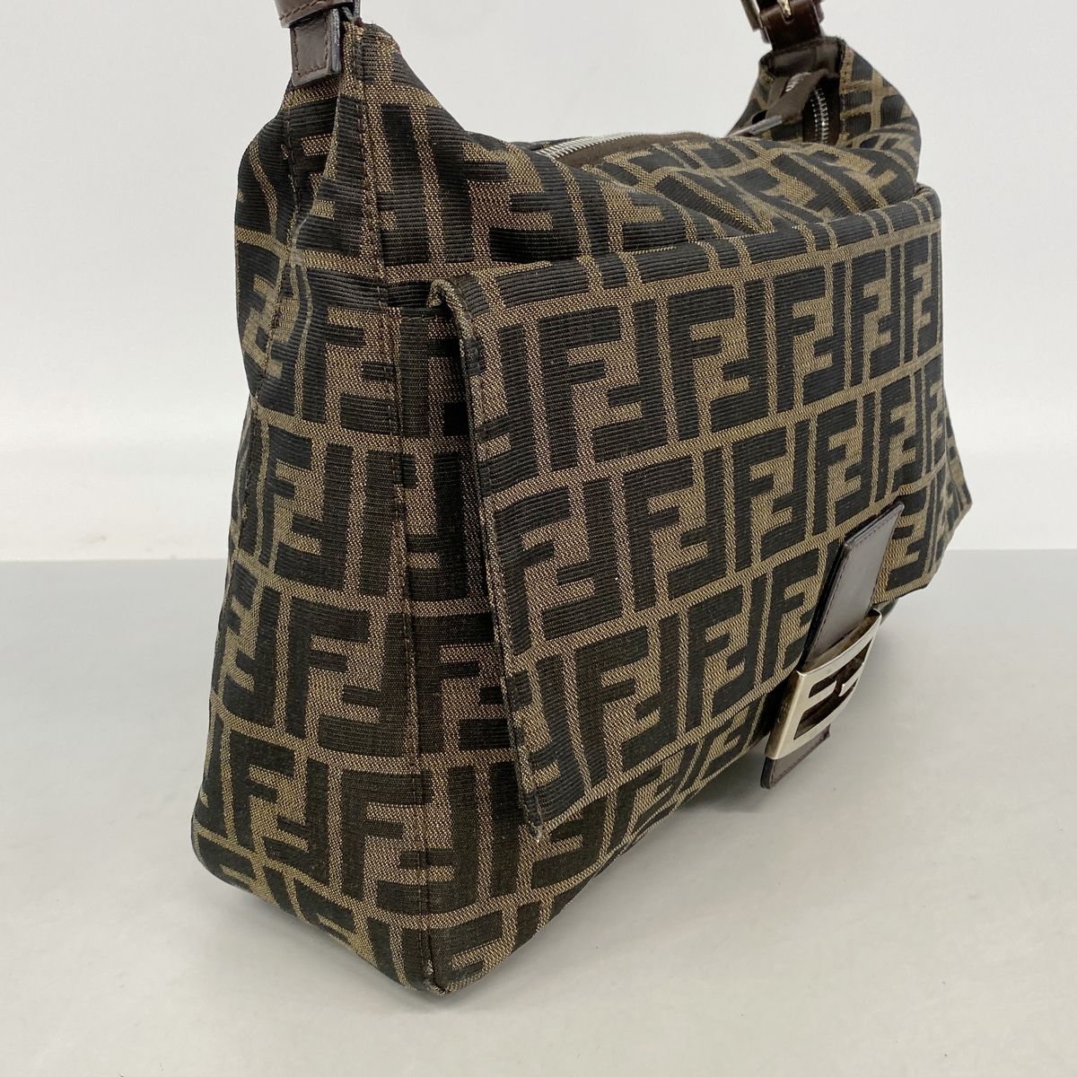 Fendi Shoulder Bag Zucca Nylon Canvas Brown Silver — view 2