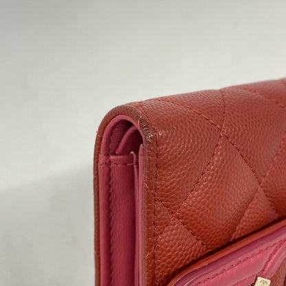 Chanel Trifold Wallet CC Filigree Caviar Leather Red Gold — view 6