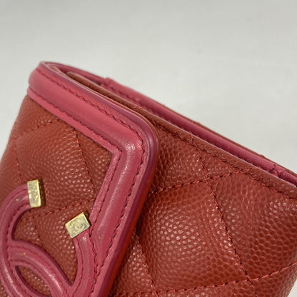 Chanel Trifold Wallet CC Filigree Caviar Leather Red Gold — view 7