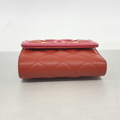 Chanel Trifold Wallet CC Filigree Caviar Leather Red Gold — view 2