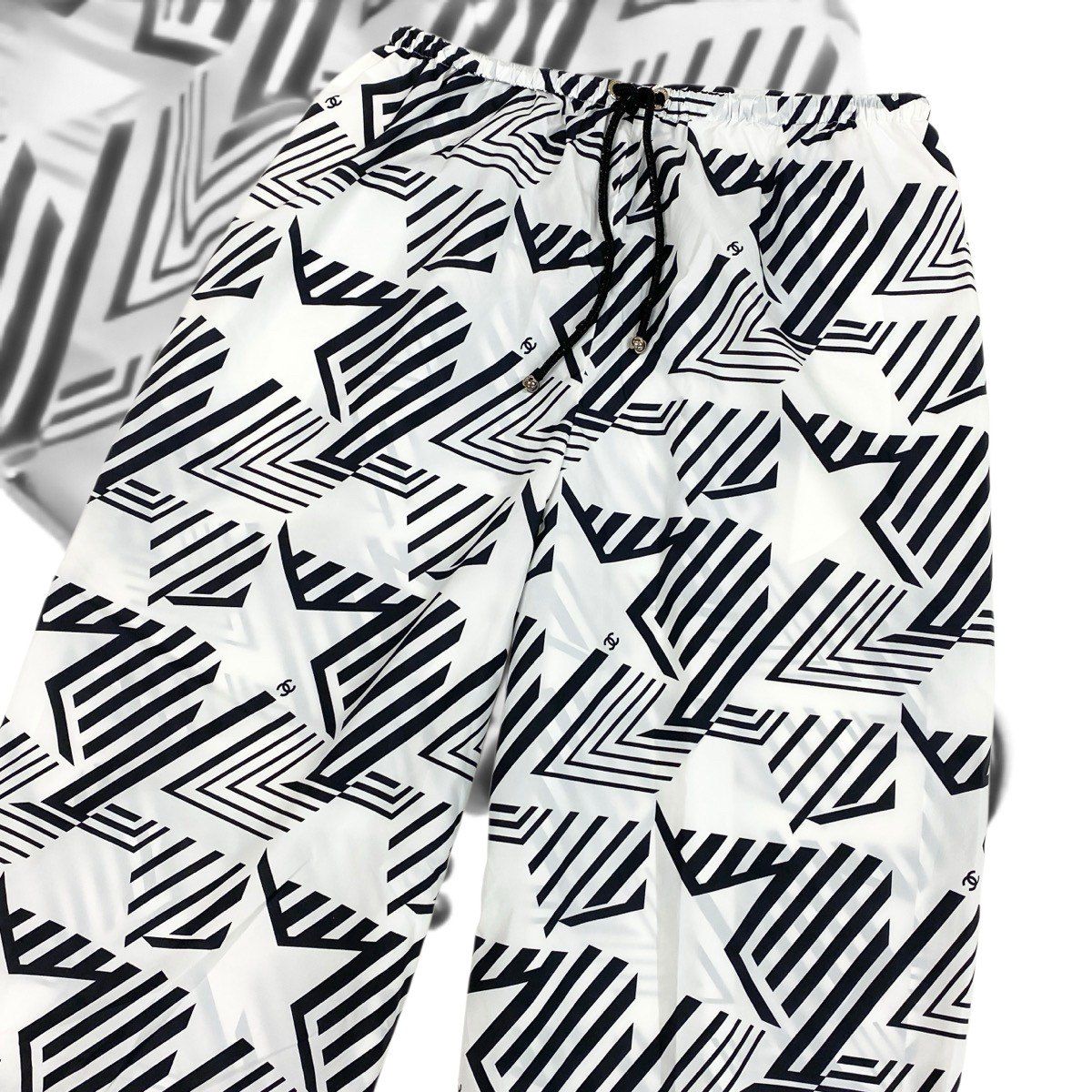 Chanel Coco Beach Collection CC Logo Nylon Pants White Black — view 6