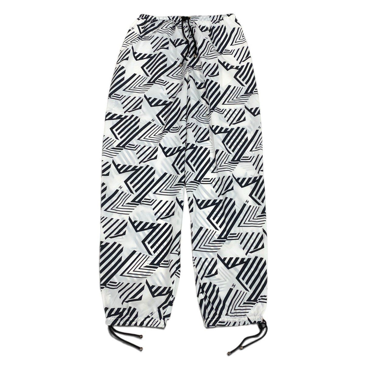 Chanel Coco Beach Collection CC Logo Nylon Pants White Black — view 2