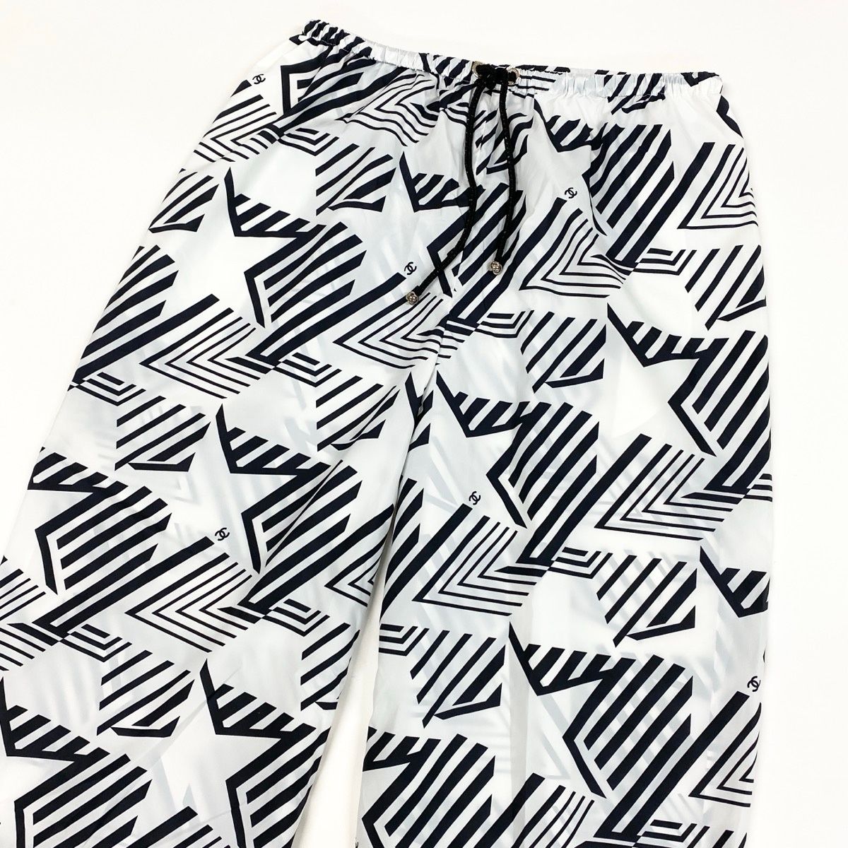 Chanel Coco Beach Collection CC Logo Nylon Pants White Black — view 4