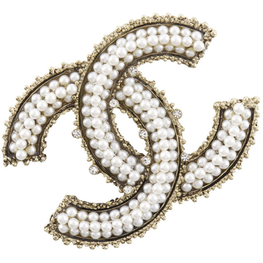Chanel CC Logo Metal Faux Pearl Silver 13A Brooch