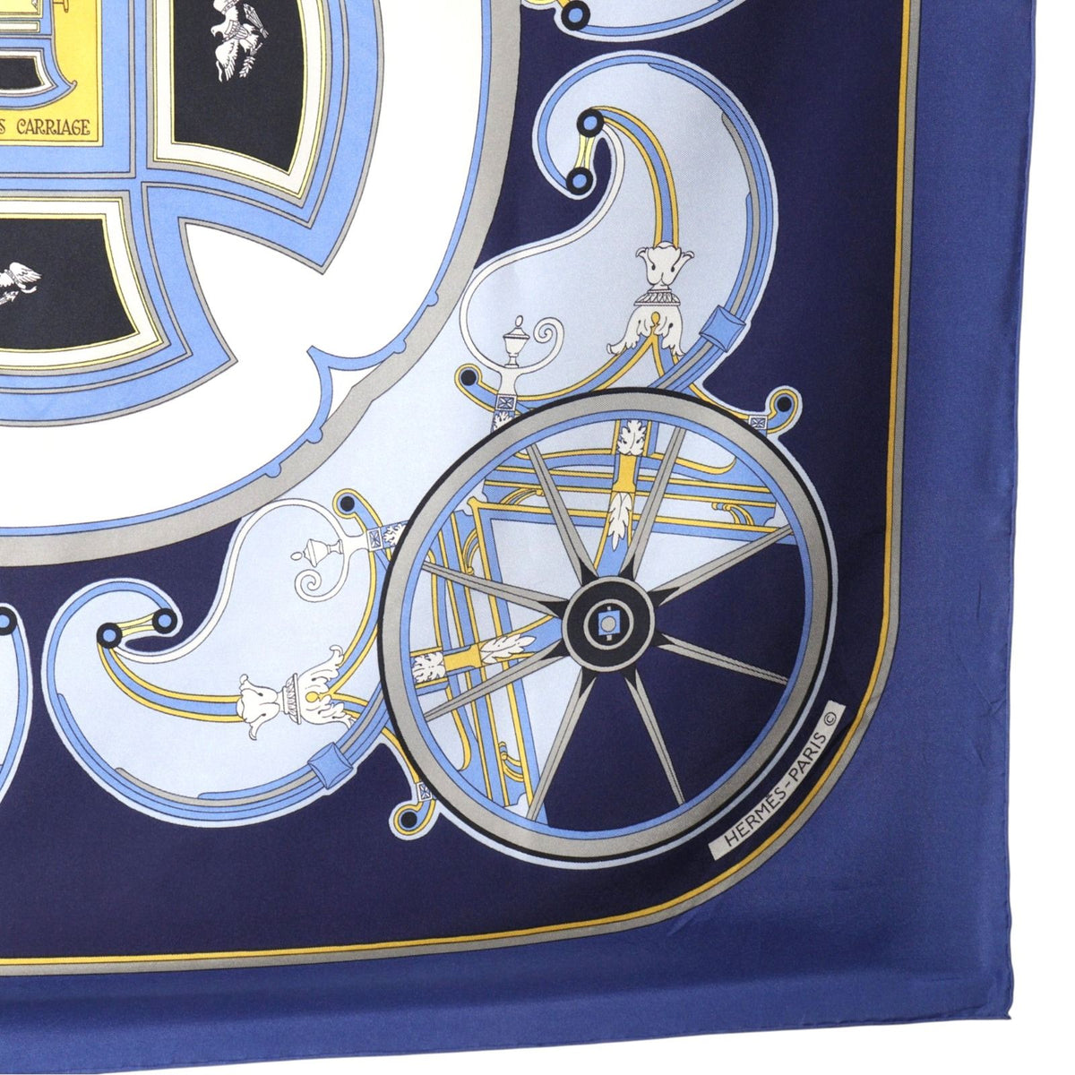 Hermes Carre 90 Washington's Carriage George Silk Blue Scarf — view 5