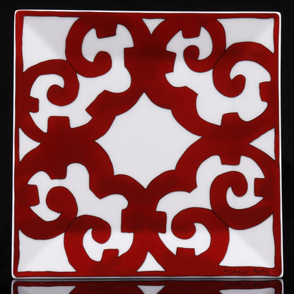 Hermes Square Plate Guadalquivir Ceramic White Red Tableware — view 2