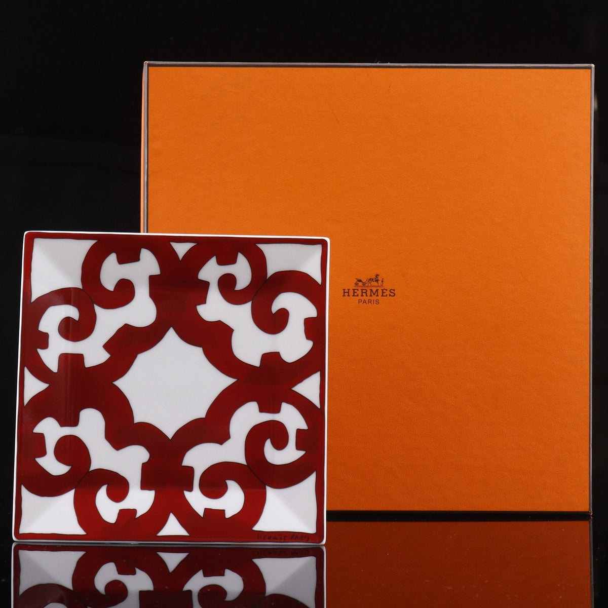 Hermes Square Plate Guadalquivir Ceramic White Red Tableware