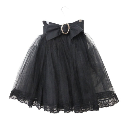 Dior Vintage Skirt Tulle Lace Flare Belted Black 7 SS