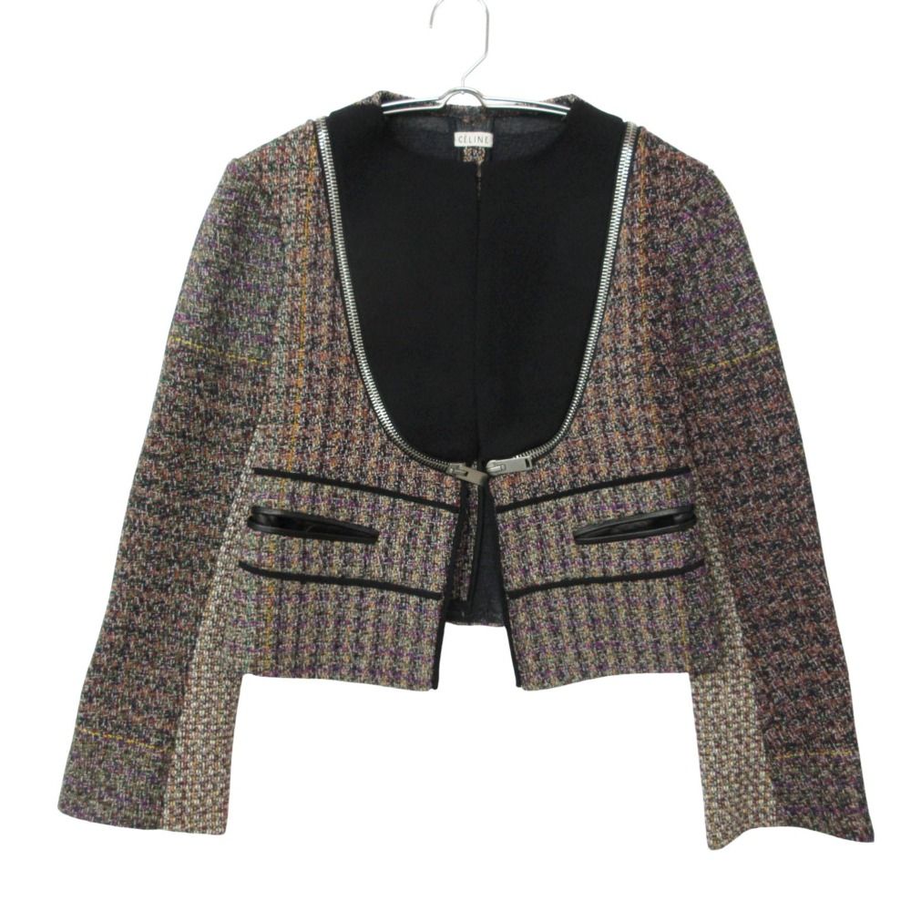 Celine Collarless Jacket by Phoebe Philo Era Tweed Zip Contrast Resort 2010