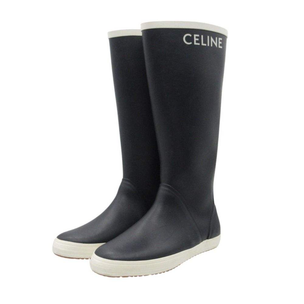 Celine Boots Rain Rubber Logo Shoes Navy — view 2