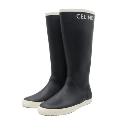 Celine Boots Rain Rubber Logo Shoes Navy — view 2
