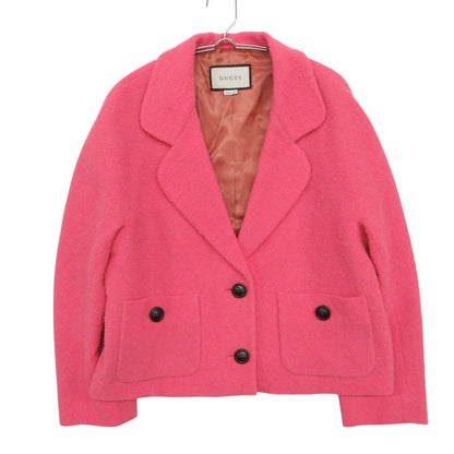 Gucci Tailored Jacket Tweed Blazer Interlocking G Button Pink