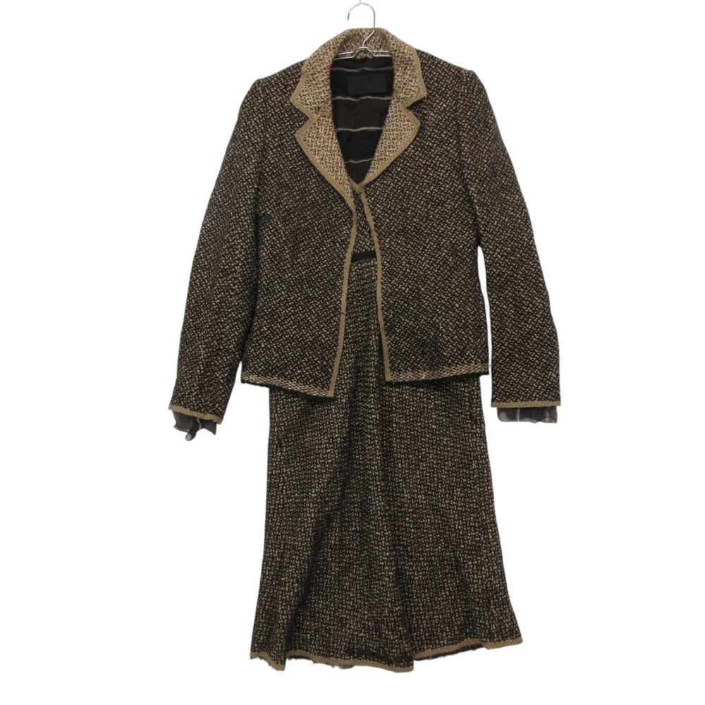 Prada Suits Virgin Wool Tweed Set Tailored Jacket Sleeveless Dress Brown