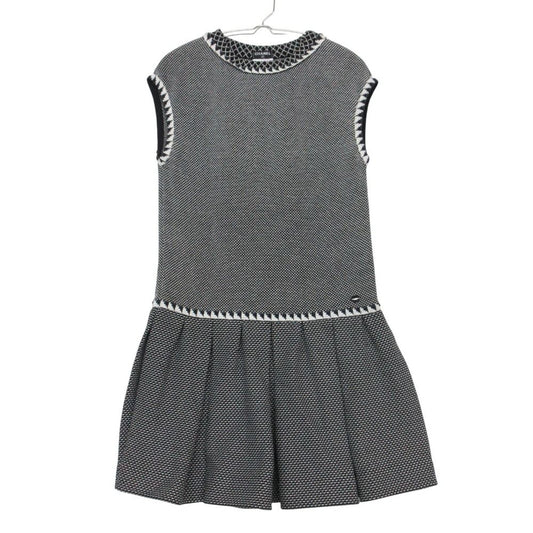 Chanel Dress Tweed Sleeveless Knit Silk Blend Tuck Flare Black