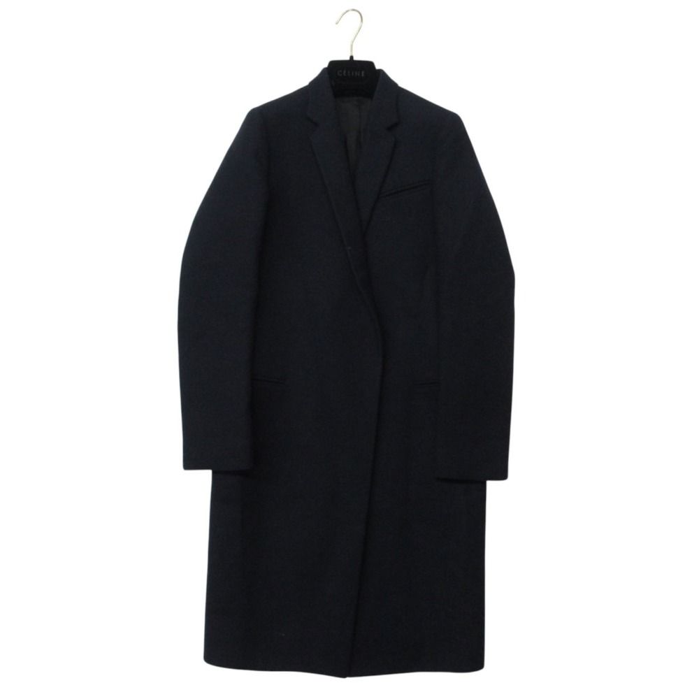 Celine Coat Phoebe Philo Era Crombie Outer Wool 100% Lining Rayon Dark Navy